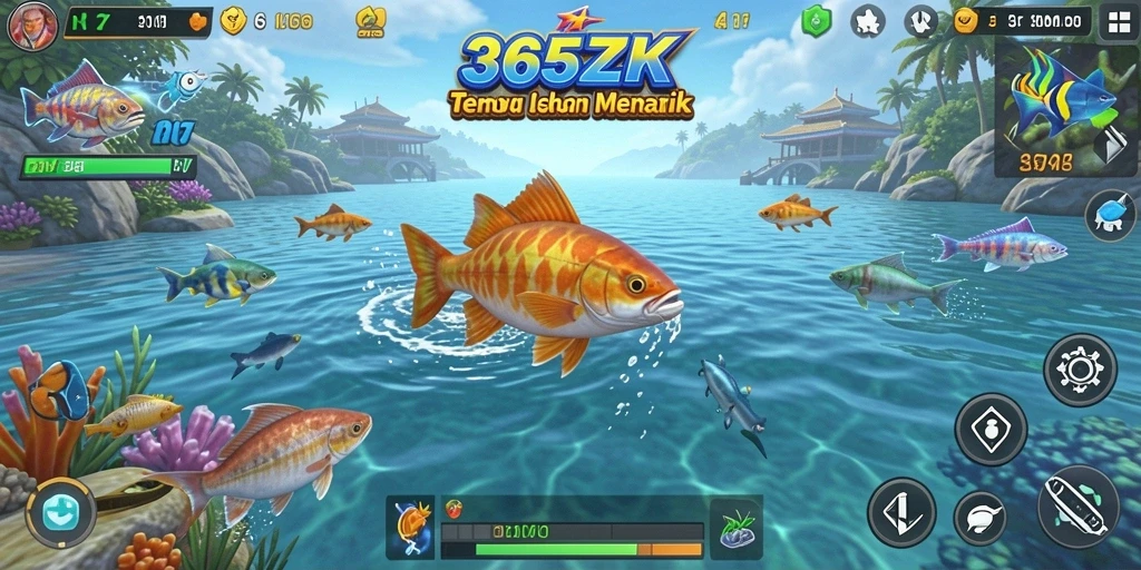 Tampilan gameplay seru dalam 365ZK, menangkap ikan besar dan menantang.