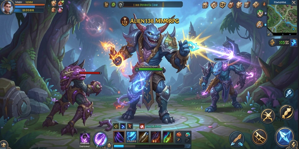 Tampilan gameplay <strong>ALIEN138</strong> dengan pertempuran seru di dunia MMORPG.