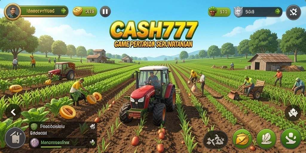 Tangkapan layar gameplay CASH777 menampilkan aktivitas bertani yang seru.