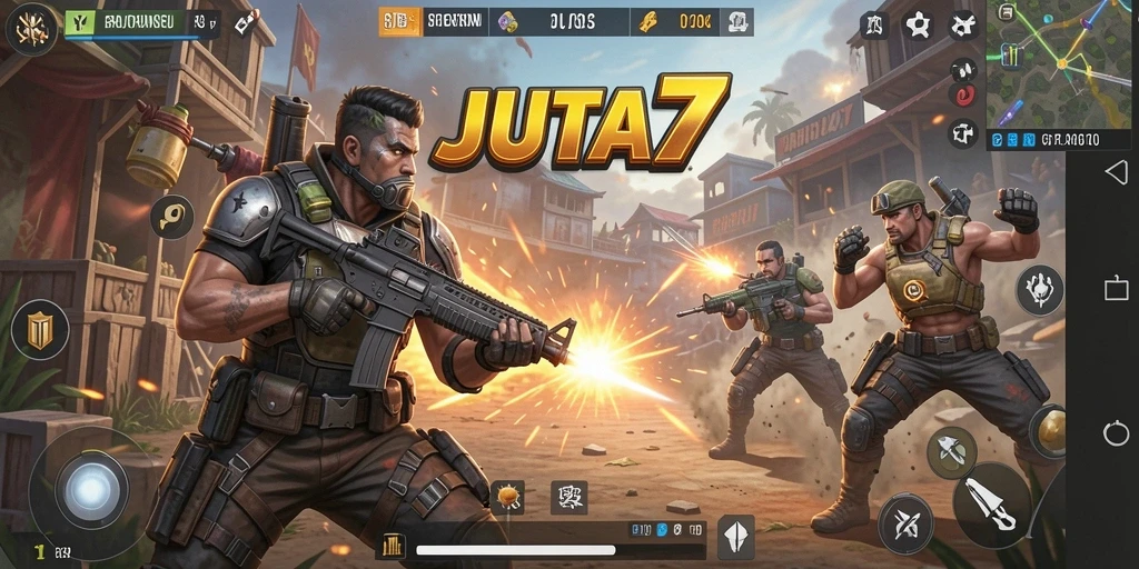 Gameplay mendebarkan dari JUTA7 di arena Battle Royale.