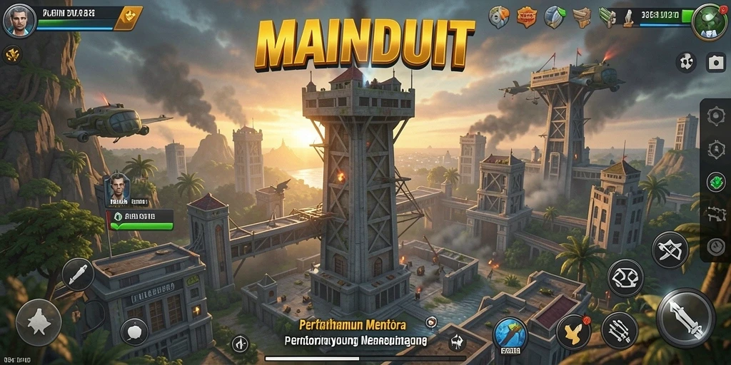 Tampilan gameplay seru di MAINDUIT menampilkan aksi Tower Defense.