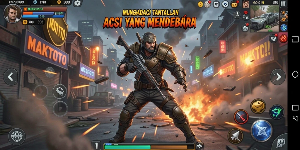 Screenshot utama MAKTOTO menunjukkan aksi pertempuran yang mendebarkan.