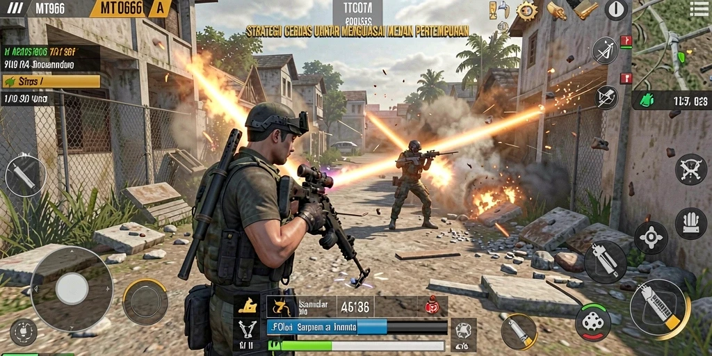 Screenshot gameplay MT966 yang menampilkan pertempuran strategis yang menarik.