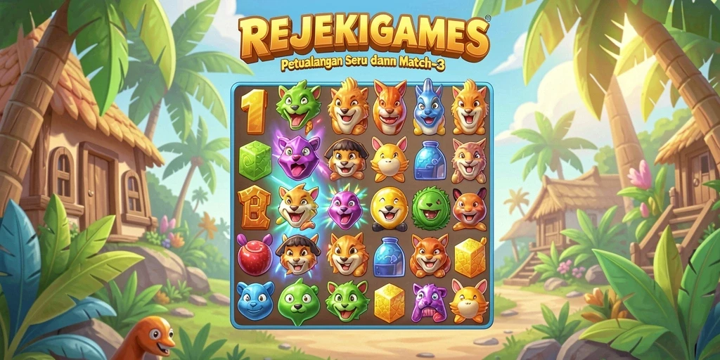 Tampilan gameplay seru dan penuh warna dalam REJEKIGAMES.