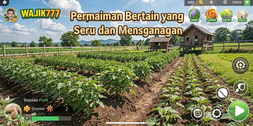 Tampilan gameplay WAJIK777 yang menggembirakan saat bertani di lahan luas.