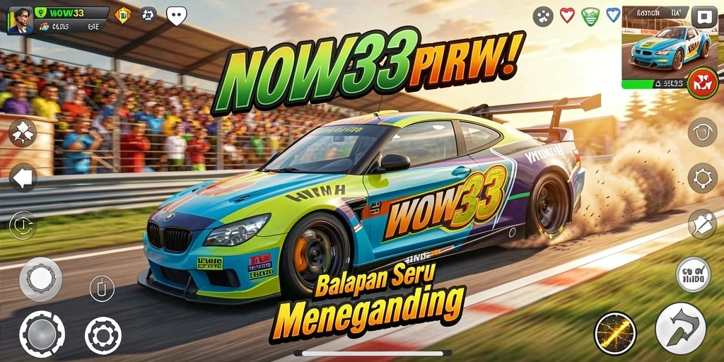 Screenshot WOW33 menampilkan aksi balapan yang mendebarkan dengan grafik menawan.